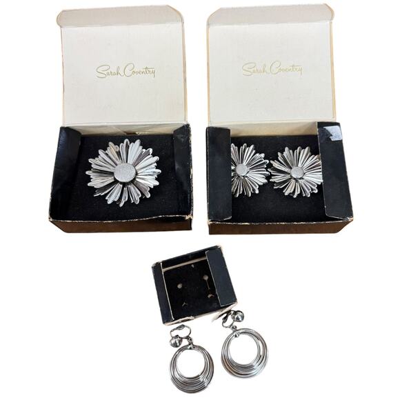 Sarah Coventry 6228 / 7022 / 7228 Lot 3 Piece Earings Broach Silver Tone Clip On - Picture 1 of 11